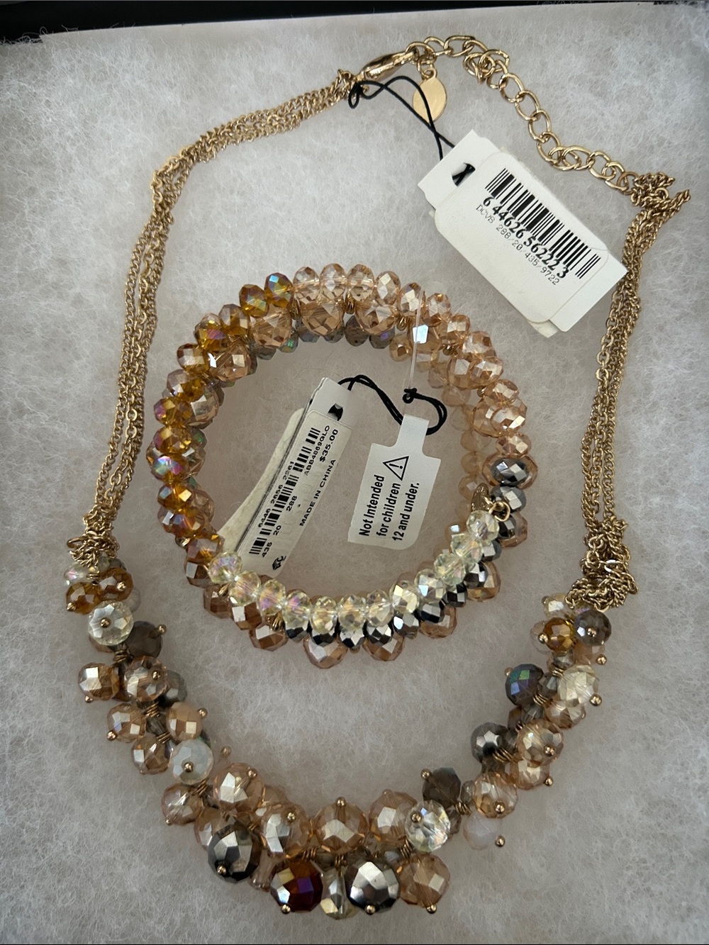 Macy's Champagne Gold Crystal Necklace and Bracelet Set